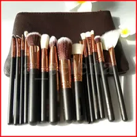 Brosse de maquillage 15pcs / set brosse avec sac de PU brosse professionnelle pour la fondation de poudre BLUSH BLUSHADOW Noir Brown Rose Haute Qualité