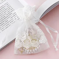 Gift Wrap White Lace Bag With Drawstring Jewelry Candy Biscuit Packaging Durable Long Lasting For Party Festival DIN889
