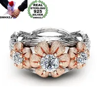 Cluster anneaux omhxzj en gros de la mode européenne féminine girl girl de mariage cadeau fleur zircon 925 sterling argent 18kt rose gold ring rr41