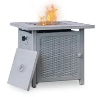 US stock Gas Fire Pit Table 50,000 BTU Square Outdoor Gas Firepits with Lava Rocks, Water-Proof Cover, Imitated Rattan Texture Metal a51