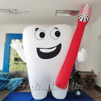 Personlig annonsering Uppblåsbar leende tecknad tand ballong 4m vit dental läkare modell med en tandborste för händelse