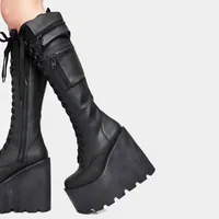 Çizmeler GIGIFOX Marka Tasarım Büyük Boy Aşırı Yüksek Topuklu Siyah Gotik Cadılar Bayramı Cosplay Sokak Serin Cep Savaş Kadın Ayakkabı