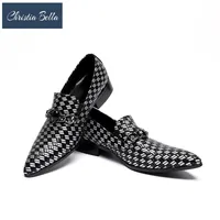 Dress Shoes Christia Bella Luxury Pointed Toe Men Chains Wedding Business Italian Fashion Genuine Leather Loafers Slippers