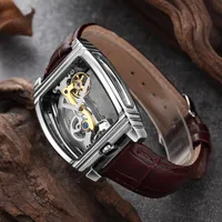 Armbanduhren Mode transparente einzelne Brücke Uhren männer tourbillon uhr lederband automatische mechanische mechanische relogio masculino