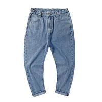 Elasticidad de PLUS Jeans Wave Coreano Harema Cintura Elástica Talla grande Tamaño Desgaste de los hombres Pantalones de tamaño Plus Tobillo gordo Bandado 46 48