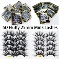 25 mm 6D Fluffy Mink Lashes 5 pares / set Natural Thick Peache Speelashes Extensión Falso Ojo Lajas Maquillaje Herramientas