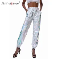 Women's Pants & Capris Laser Holographic Wet Look Long Lady High Waist Pencil Fashion Hip Hop Street Dance Trousers Women Autumn Streetwear