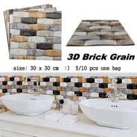 Muurstickers 10 stks 3D Marmeren Patroon Sticker PVC Waterdicht Zelfklevend Papier 30x30cm Brick Grain Bathroom Decor