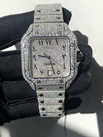 Venda Limitada de New MissFox Masculino Square Luxury Watch Hiphop Melhor Qualidade Full Ice Watch Silver Moissanite / Cristal Zircon Diamond Caixa e papel