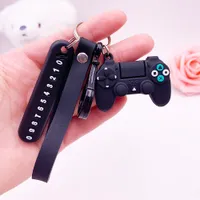 Anti-Lost Car Phone Nummerkort Keychain Videospelhandtag Simulering Joystick Modell Key Holder Ring Män Kvinnor Trinket Gift