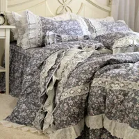 Lüks ve zarif Fransız retro dantel küçük çiçek prenses tarzı pamuk yatak etek yatak çarşafları düğün setleri