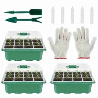 12 holes plastic nursery pots plant germination planter tray flower pot with lids hydroponic seeds grow box seedling tray Y0314