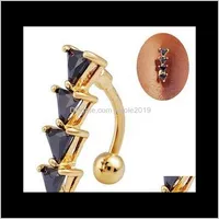 ベルジュエリードロップデリバリー2021ミニステンレススチール製バーベルジルコンベリー​​ボタン天然リングTraingle Gold Simple Body Piercing Jewelry（Bla