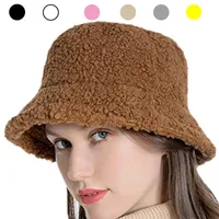 Breda randhattar mode lamm faux päls hink hatt vinter varm teddy sammet för kvinnor damen förtjockad bob panama utomhus fiskare kepsar