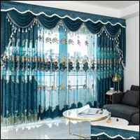 Cortina de cortina europeia bordado de bordado de chenille cortinas de quarto para sala de estar moderna tle janela cortina valance decora