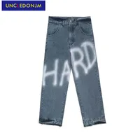 Jeans maschili Uncledonjm Lettera Graffiti Stampa Lavato Denim per uomo High Street Retro BAGGY Pantaloni 2021 Designer