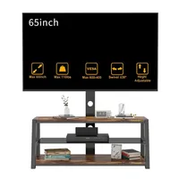 US Stock Home Furniture Wooden Storage TV Stand Black Tempered Glass Height Adjustable Universal Swivel Entertainment Center With 4988