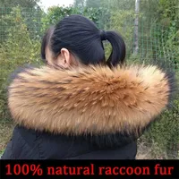 Cllikko 100% Real Fur Collar For Parkas Coats luxury Warm Natural Raccoon Scarf Women Large Fur Collar Scarves Male Jackets coat 220114