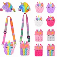 Lindo Unicornio Simple Dimple Messengle Messenger Bag Fidget Toys Push Bubble Anti-Stress Children's Toy Pop Llavero Billetera FY2915
