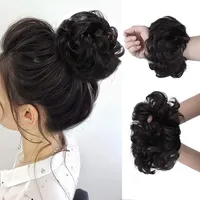 Venta al por mayor 100% Human Hair Scrunchie Messy Bollo Postales DIY envolver alrededor de la extensión de la cola de caballo para las mujeres