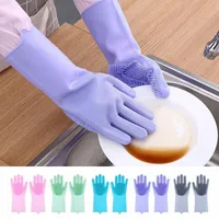 1pair食器洗いクリーニング手袋魔法のシリコーンゴム製皿洗濯グローブ家庭用スクラバーキッチンクリーンツールスクラブ