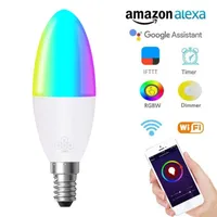 Lampor Smart WiFi Candle Bulb E14 / E27 RGB Support Alexa / Google Hem / IFTSmart Högtalare Röstkontroll 5W LED-lampor dekoration