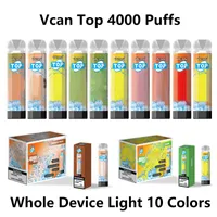 Original VCAN Top Disposable E Cigarett 4000 Puffs Mesh Coil Vape Pen 16350 Batteri med RGB Belysning Luftflöde Justerbara uppladdningsbara elektroniska cigaretter