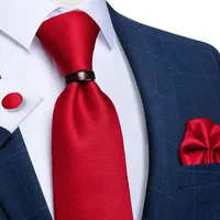 Laço amarra o sólido vermelho para homens gravata no pescoço de casamento com aço inoxidável lenço de anel