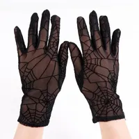 Пять пальцев перчатки для женщин черный кружевной паук веб солнцезащитный крем рука хэллоуин украшения прозрачный сетчатый подсобный реквизит паутина