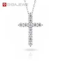 GIGAJEWE Total 1.1ct 3mmX11 Round Cut D VVS1 Moissanite Pendant Necklace 925 Silver Christian Religious Cross Girlfriend Gift GMSN-026