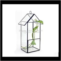 Planterare krukor Tillbehör Patio Lawn Hem Garden Drop Leverans 2021 Hängande husformad glas Terrarium Succulent Air Plant Creative Microlands