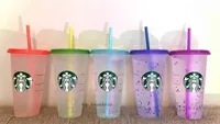 Starbucks 인어 여신 24oz / 710ml 플라스틱 머그컵 텀블러 선물 뚜껑 재사용 가능한 차가운 변화 눈송이 색상 변경 컵 파티 Giftsqi3FQI3F