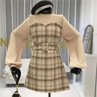 2021 NOUVEAU1 Robe de mode Automne et hiver élégant couture tricotée cousu de laine dressage de laine 2 Femme Femme Two Piece Basic A Dress Dress1