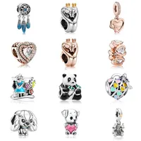 Fits Pandora Bracelets 20pcs Love You Heart Panda Crown Swan Dog Doggy Crystal Heart Pendant Charms Beads Silver Charms Bead For Women Diy European Necklace Jewelry