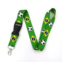 100pcs Brazil flag football vintage 90s women Neck Lanyard keychain Phone Strap ID Badge Holder Rope KeyChain Keyring cosplay