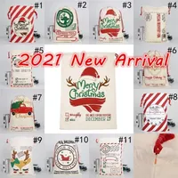 DHL 무료 새로운 2021 크리스마스 산타 자루 캔버스 코튼 가방 큰 무거운 Drawstring 선물 가방 맞춤식 축제 파티 크리스마스 장식 CN08