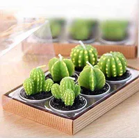 Nieuwe 6 stks / set Home Decor Zeldzame Mini Cactus Kaars Tafel Tea Light Home Garden Simulatie Plant Kaars Decoratieve Bruiloft Kaarsen Y211229