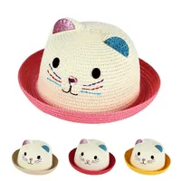 Sombreros de ala ancha para niños sombrero de paja lindo verano gato oreja decoración sol para niños niñas niños sólido floppy playa gorra panama