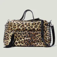 Fashion Leopard Rivet Boston Women Shoulder Bag Diamonds Lady Handbags Luxury Pu Leather Travel Crossbody Large Tote 2022