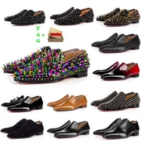 Erkek Kırmızı Dipleri Ayakkabı Tasarımcıları Düşük Düz Perçinler Nakış Adam İş Ziyafet Elbise Ayakkabı Lüks Patent Süet Stylist Spikes Orijinal