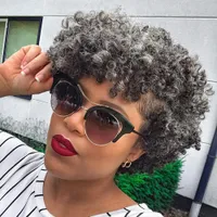 Gris Kinky Curly Ponytail Real Human Hair Pein Sal N Pepper Silver Grey Afro Kinki Hairpiece Skystring Clip en 120 g 1pcs Short 10-20inch Black Women