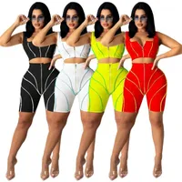 Dames trainingspakken Zaggin 2021 zomer vrouwen print 4-kleuren 2-delige set sexy rits strapless mouwloze sling top hoge taille knie lengte pan