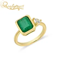 ReyTrust Vintage Skapat Emerald Diamond Ringar för Kvinnor Smycken 925 Sterling Silver Ring Bröllop Förlovning Fin gåva