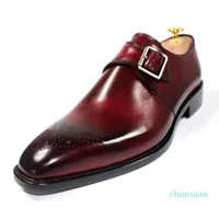Men Dress shoes Custom handmade shoes shoes genuine calf leather color Burgundy buckle Strap HD-J027