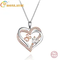 Kettingen bonlavie sterling zilveren dubbele hart overlappende cartoon met zirkoon hanger ketting 925 sieraden