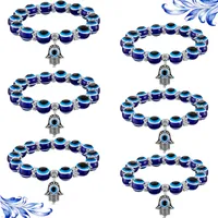 Fashion Silver Color Strand Bracelet Evil Blue Eye Hamsa Hand Fatima Palm Bracelets for Women Beads Chain Vintage Jewelry Female Gifts