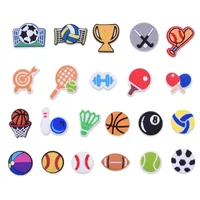 22-132pcs Mix Mix Cartoon Sports Badminton PingPong Scarpe in PVC Charms per Croc Decor Boys Gifts Basket Basket Accessori per scarpe