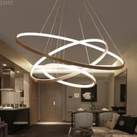 Pendants lampes zisiz modernes lumières pour salon cercle de salle à manger anneaux en aluminium acrylique