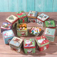 Gift Wrap Merry Christmas Candy Box Mini Square Tin Sealed Jar Sieraden Organizer Pakket Bakken Cookies Case voor Home Xmas