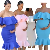 Ruffles sin hillones Midi Maternidad Vestidos para PO Shoot Pografía embarazada Pink Embarazo Baby Shower Ropa 210721